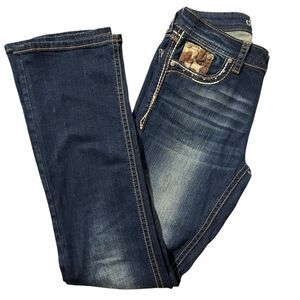 Western Glam Faux Pony Hair Grace LA bootcut dark wash Embellish Bling Jean 28